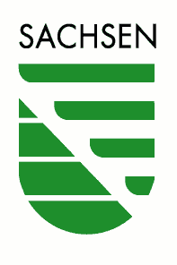 Das modernisierte Logo des Freistaates Sachsen. Ein abstraktes Wappen aus dicken, grünen Strichen.
